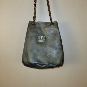 Pratesi Firenze Vintage Italian Leather Chain Shoulder Bag Y2K Olive Made‎ Italy